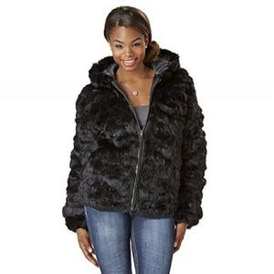 Excelled Angora Rabbit Hooded Bomber Jacket SZ M